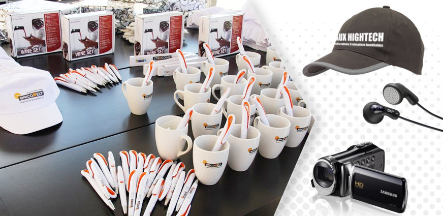 Goodies originaux pour CE et entreprise avec mugs, stylos et casquettes