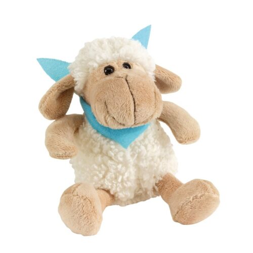 idee-cadeau-entreprise-original-peluche-mouton-beige-foulard-bleu