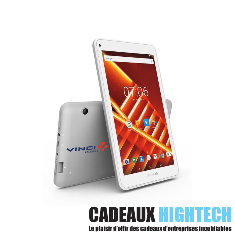 White touchscreen tablet with logo to thank your customers