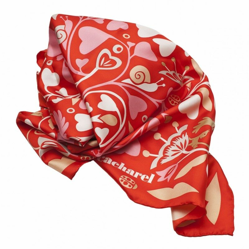 cadeaux-d-affaires-foulard-soie-cacharel-fairy-garden-red-haut-de-gamme