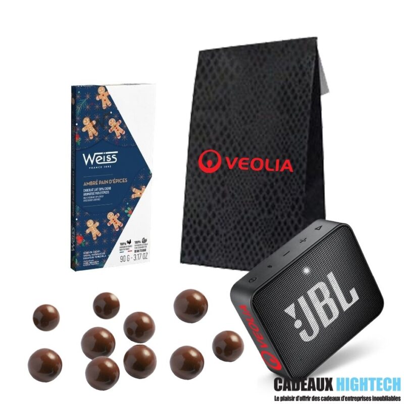 Coffret cadeau entreprise JBL GO 2 noir et gourmands
