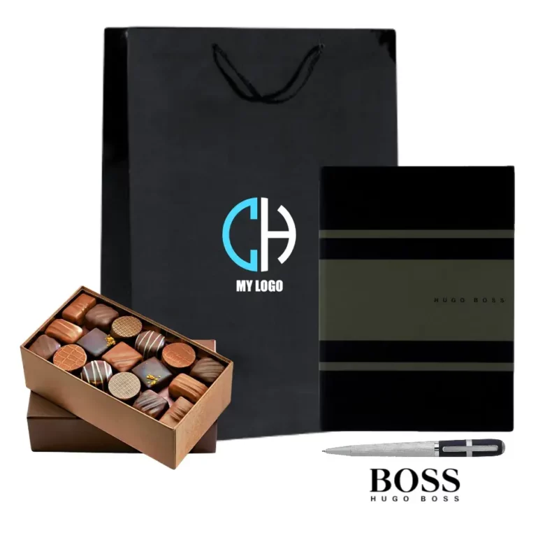 Coffret cadeau entreprise carnet Hugo Boss kaki