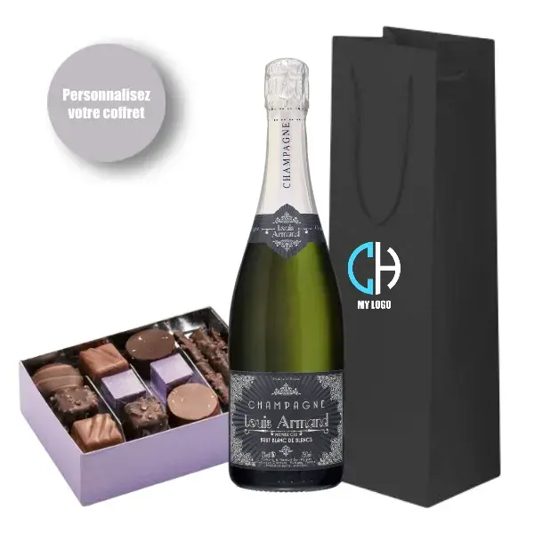 Coffret cadeau entreprise champagne Louis Armand chocolats Weiss