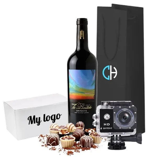 Coffret cadeau chocolat vin Château la Bastide caméra sport