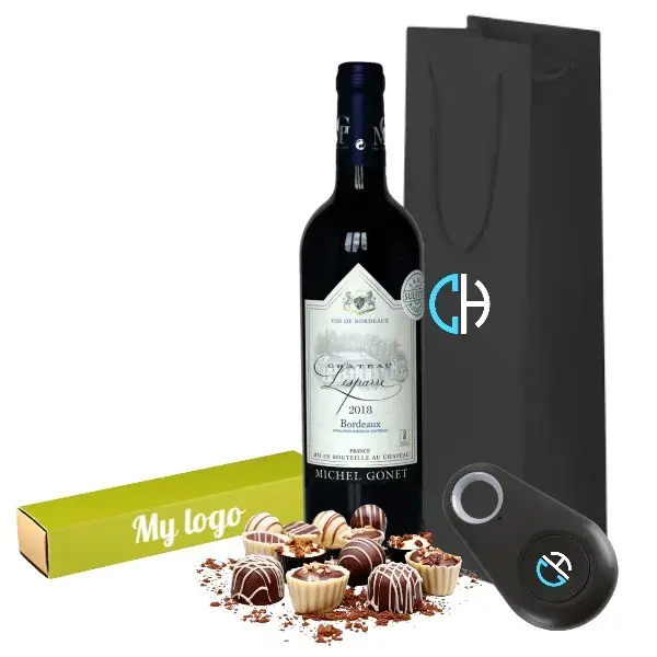 Coffret cadeau chocolat vin Château Lesparre porte clé