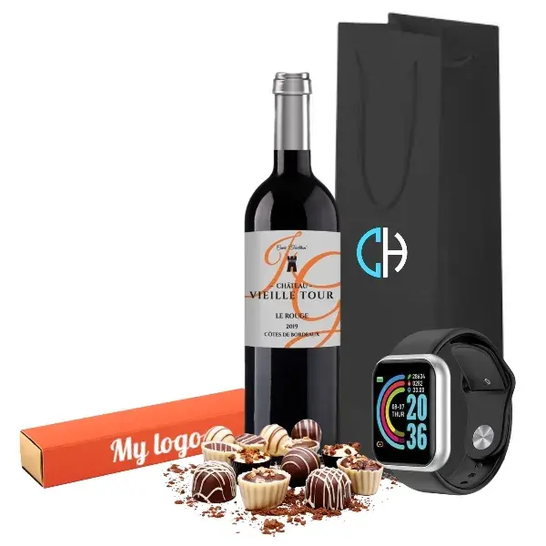 Coffret cadeau chocolat vin Château Vieille Tour montre connectée