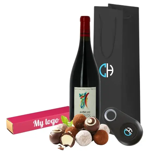 Coffret cadeau chocolat vin Domaine des Frontières porte clé