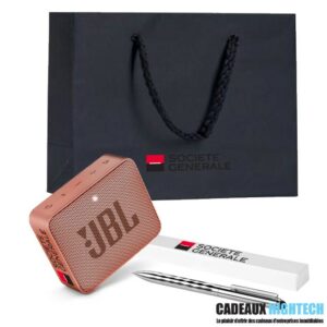 Coffret cadeau entreprise JBL GO 2 rose et coffret stylo