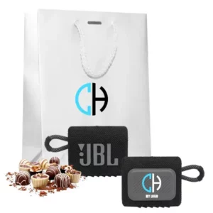 Coffret cadeau JBL GO 3 Black chocolat 125 g personnalisé