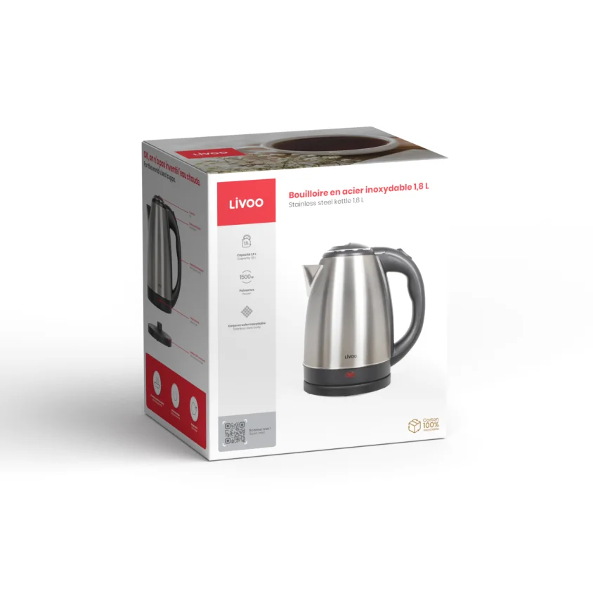 Cadeau CSE : Bouilloire en acier inoxydable 1,8 L — vue 2 — cadeau entreprise