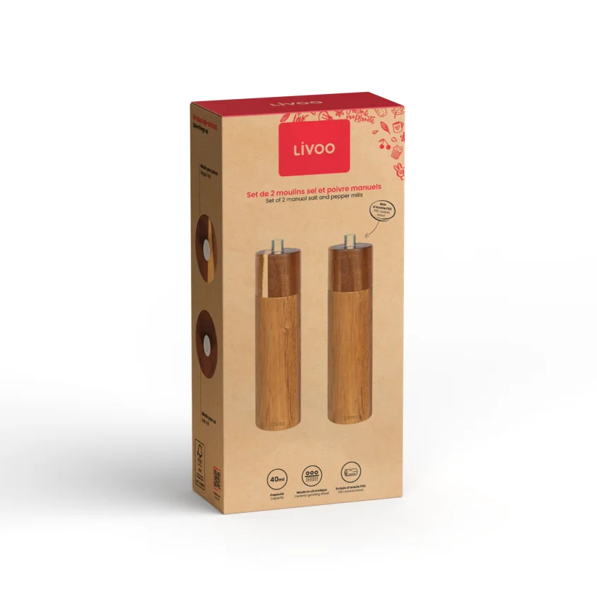 Cadeau CSE : Set de 2 moulins sel et poivre manuels — vue 4 — cadeau entreprise