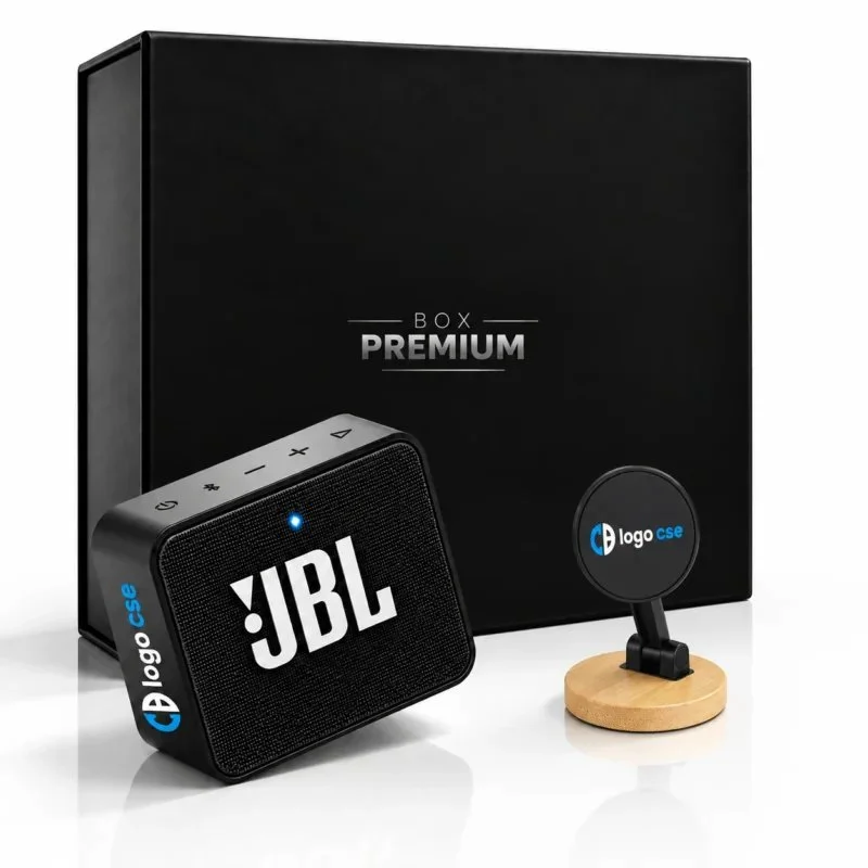 Box Premium Smart JBL – Cadeau CSE personnalisé avec support téléphone — cadeau entreprise B2B